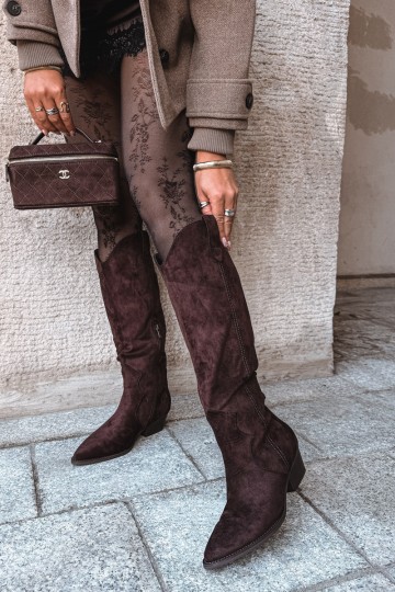 Bottes hautes en style cowboy avec talons en marron Renissa