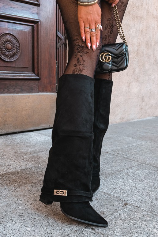 Bottes hautes chaudes avec tige cousue et talons en noir Jorella