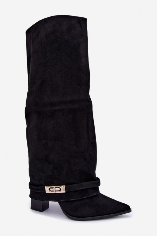 Bottes hautes chaudes avec tige cousue et talons en noir Jorella