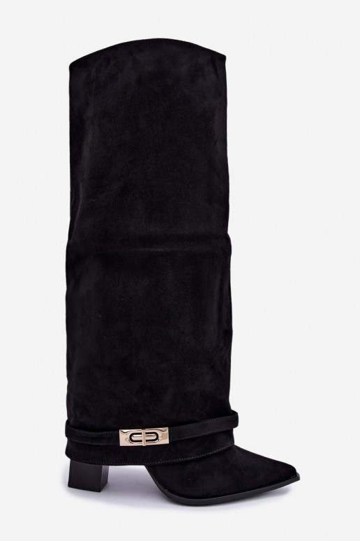 Bottes hautes chaudes avec tige cousue et talons en noir Jorella