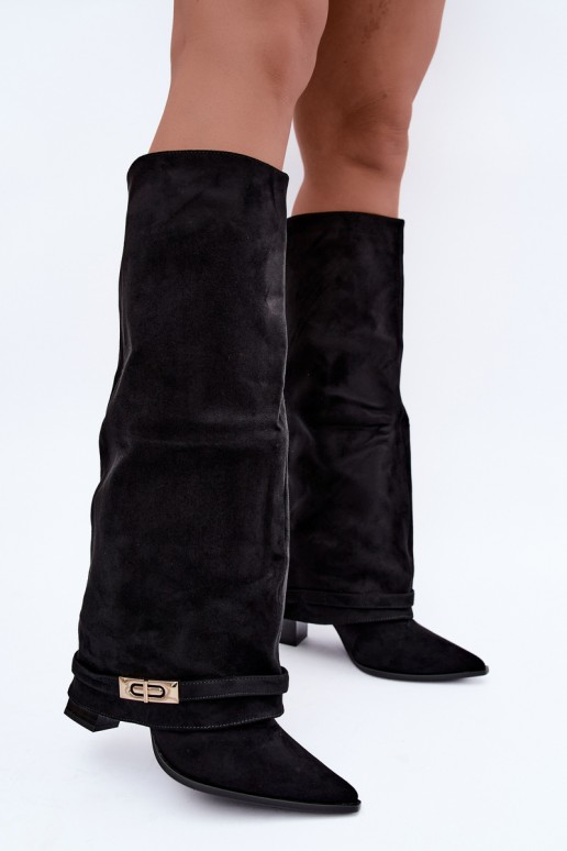 Bottes hautes chaudes avec tige cousue et talons en noir Jorella