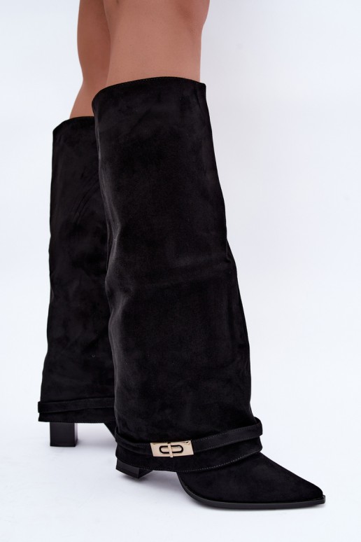 Bottes hautes chaudes avec tige cousue et talons en noir Jorella