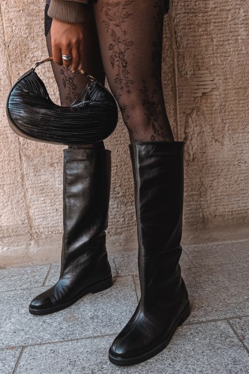 Bottes hautes en cuir chaudes avec larges talons en noir Zazoo 542 2
