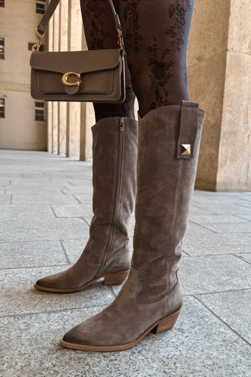 Bottes hautes chaudes en daim synthétique de style cowboy en argile Zazoo 4224 2