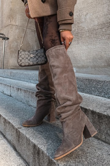 Bottes hautes chaudes froissées en daim synthétique avec talons en argile Zazoo 4228