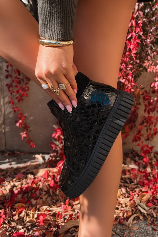 Bottines noires isolées pour femmes avec lacets en cuir naturel avec empreinte Lee Cooper LCJ-26-01-4634