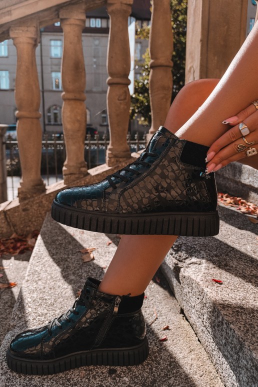 Bottines noires isolées pour femmes avec lacets en cuir naturel avec empreinte Lee Cooper LCJ-26-01-4634