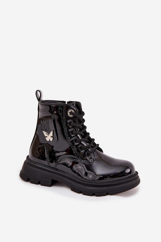 bottines isolées pour enfants avec effet verni en couleur noire Alverina