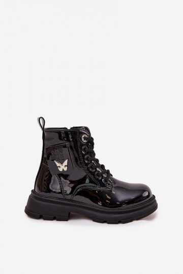 bottines isolées pour enfants avec effet verni en couleur noire Alverina 2