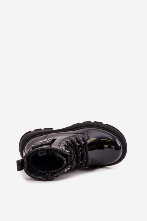 bottines isolées pour enfants avec effet verni en couleur noire Alverina