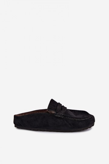 mokassins isolés pour femmes avec talon ouvert et fourrure en couleur noire Sabrielle 2