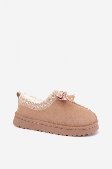 bottes de neige pour enfants avec fleurs brodées et nœud en couleur sable Ysmerine