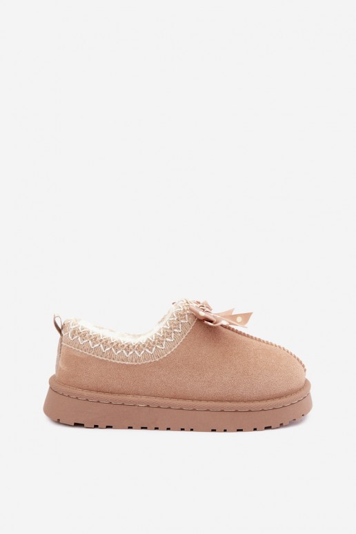 bottes de neige pour enfants avec fleurs brodées et nœud en couleur sable Ysmerine