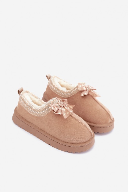 bottes de neige pour enfants avec fleurs brodées et nœud en couleur sable Ysmerine