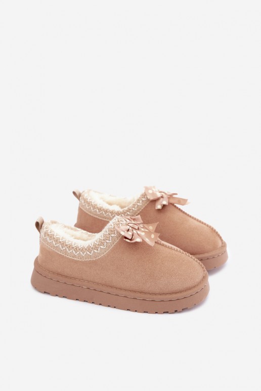 bottes de neige pour enfants avec fleurs brodées et nœud en couleur sable Ysmerine
