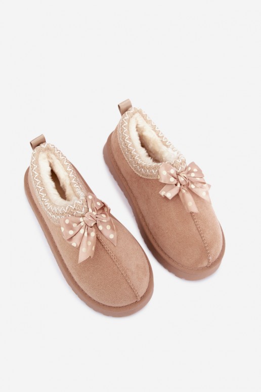 bottes de neige pour enfants avec fleurs brodées et nœud en couleur sable Ysmerine