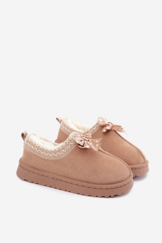bottes de neige pour enfants avec fleurs brodées et nœud en couleur sable Ysmerine