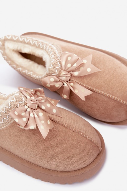 bottes de neige pour enfants avec fleurs brodées et nœud en couleur sable Ysmerine