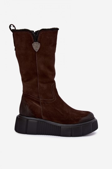 bottes hautes pour femmes en daim synthétique marron avec laine Zazoo 2