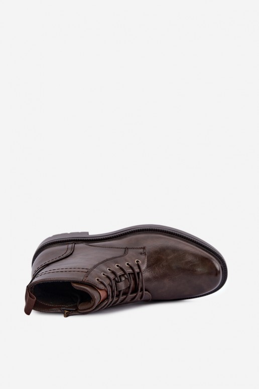 bottines pour hommes avec lacets en couleur marron foncé Perrielle