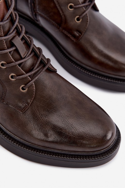bottines pour hommes avec lacets en couleur marron foncé Perrielle