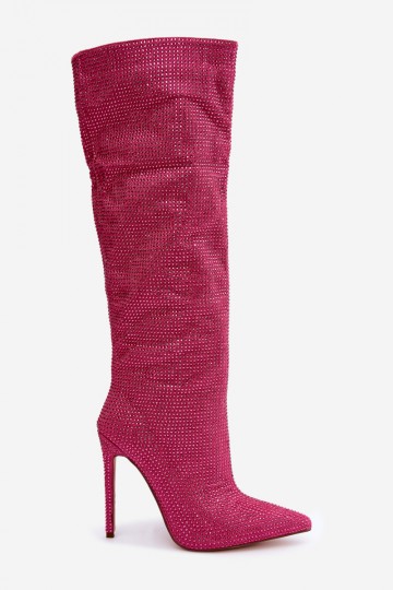 bottes hautes avec talons fins et œillets scintillants en couleur rose Lovisa 2