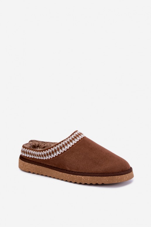chaussons pour femmes avec fleurs brodées en couleur marron Inblu