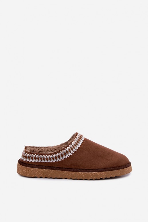 chaussons pour femmes avec fleurs brodées en couleur marron Inblu
