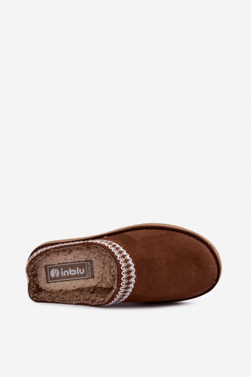 chaussons pour femmes avec fleurs brodées en couleur marron Inblu