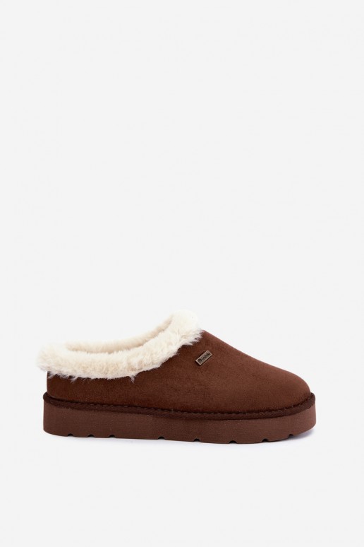 chaussons pour femmes avec fourrure en couleur marron foncé Inblu