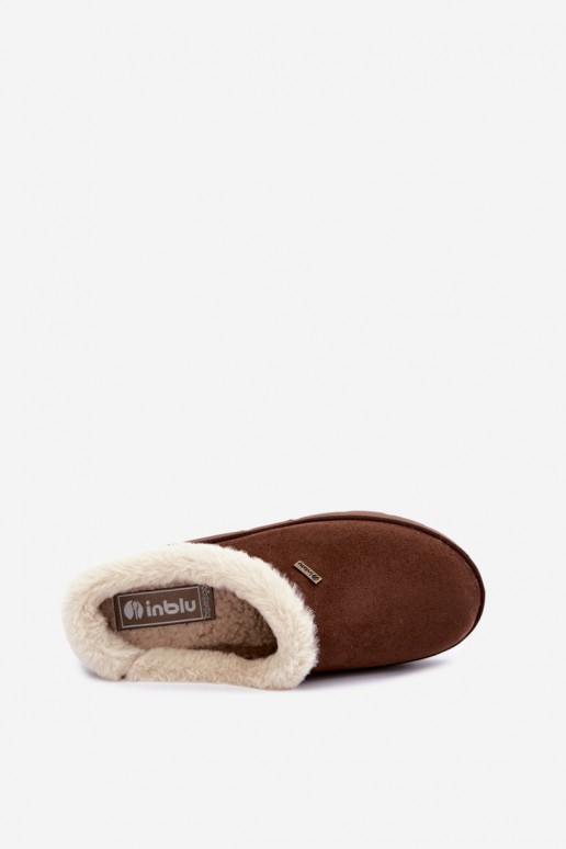 chaussons pour femmes avec fourrure en couleur marron foncé Inblu