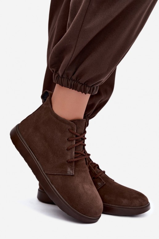 bottines isolées en cuir naturel marron Zazoo
