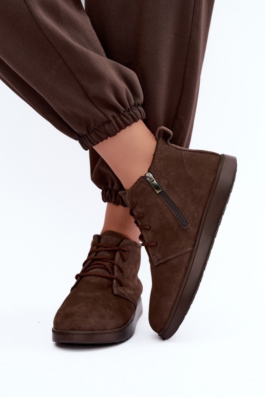 bottines isolées en cuir naturel marron Zazoo