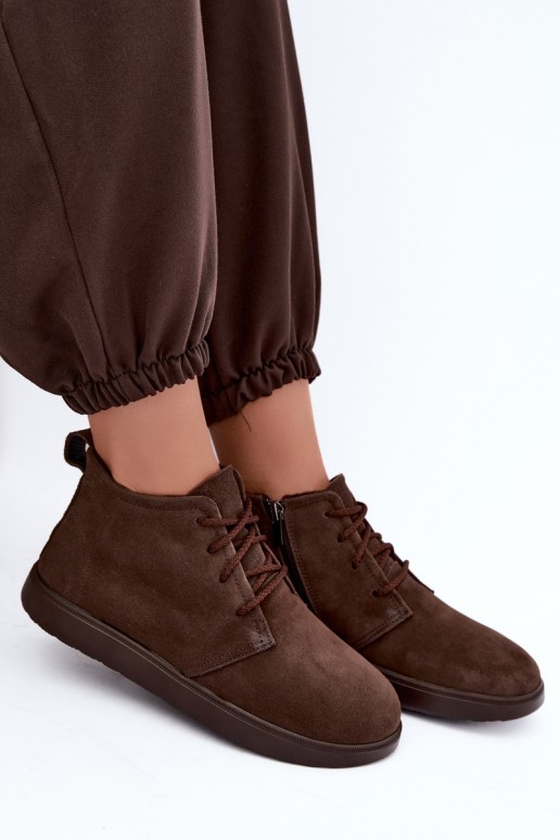 bottines isolées en cuir naturel marron Zazoo