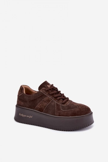 baskets à plateforme en daim synthétique Lee Cooper LCJ-26-01-4644 couleur chocolat