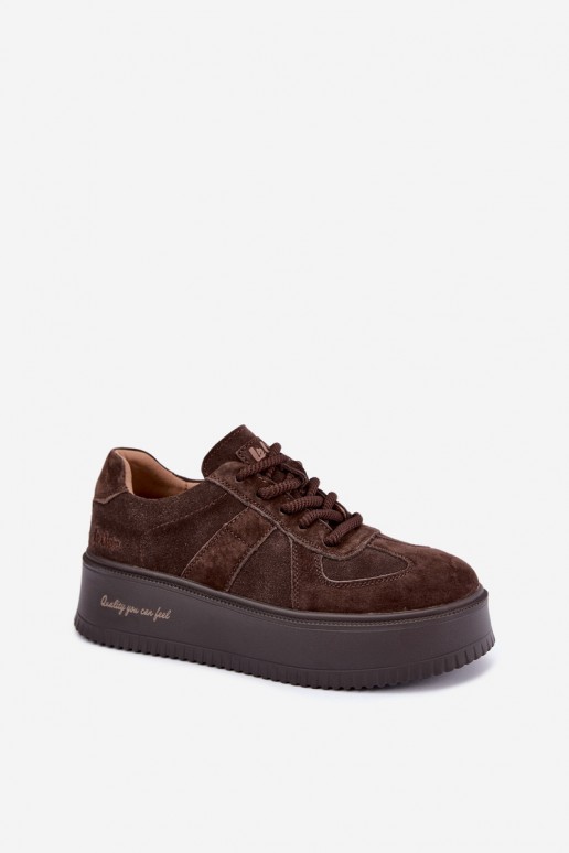 baskets à plateforme en daim synthétique Lee Cooper LCJ-26-01-4644 couleur chocolat