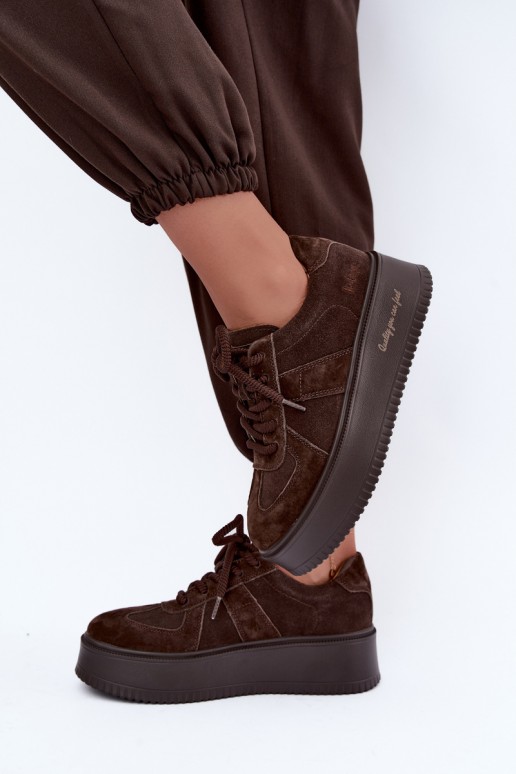 baskets à plateforme en daim synthétique Lee Cooper LCJ-26-01-4644 couleur chocolat