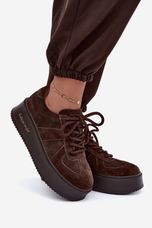 baskets à plateforme en daim synthétique Lee Cooper LCJ-26-01-4644 couleur chocolat