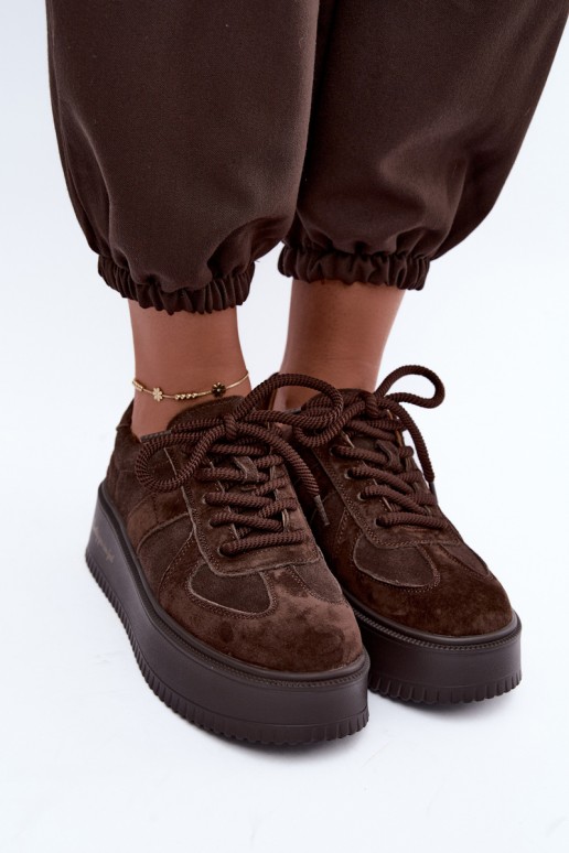 baskets à plateforme en daim synthétique Lee Cooper LCJ-26-01-4644 couleur chocolat