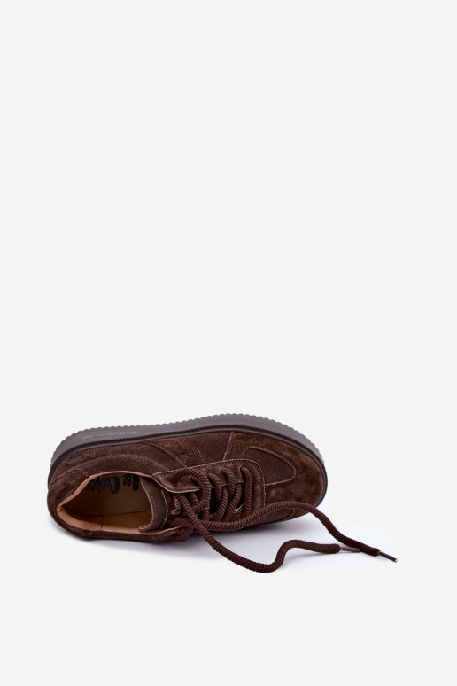 baskets à plateforme en daim synthétique Lee Cooper LCJ-26-01-4644 couleur chocolat