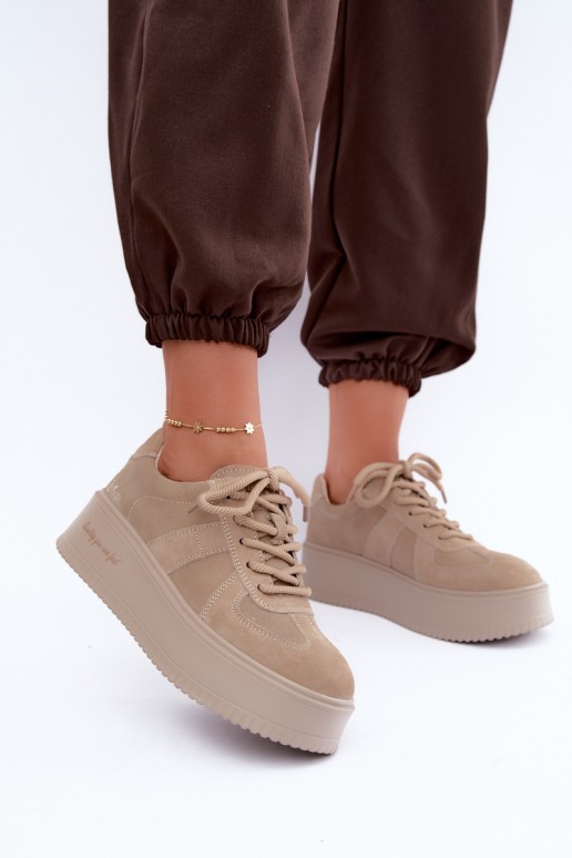 baskets à plateforme en daim synthétique Lee Cooper LCJ-26-01-4643 couleur sable
