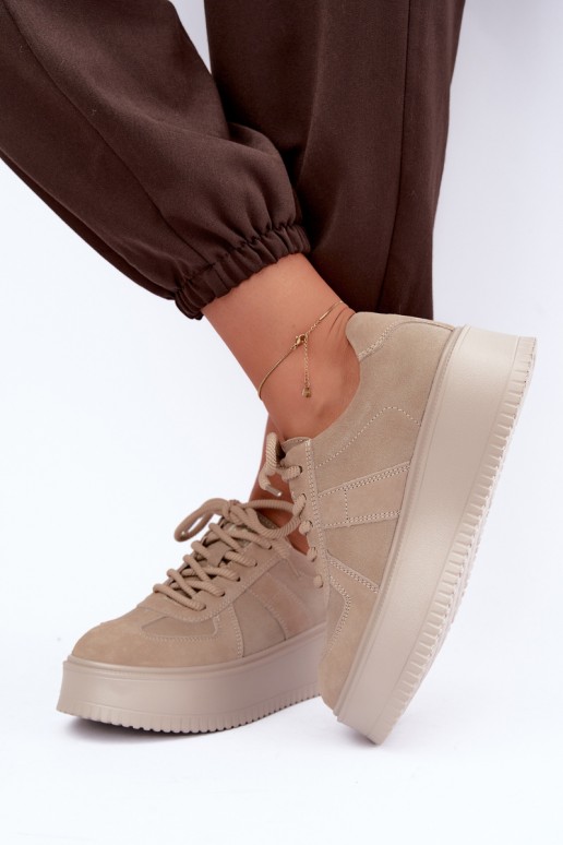 baskets à plateforme en daim synthétique Lee Cooper LCJ-26-01-4643 couleur sable