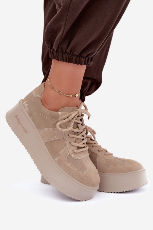 baskets à plateforme en daim synthétique Lee Cooper LCJ-26-01-4643 couleur sable