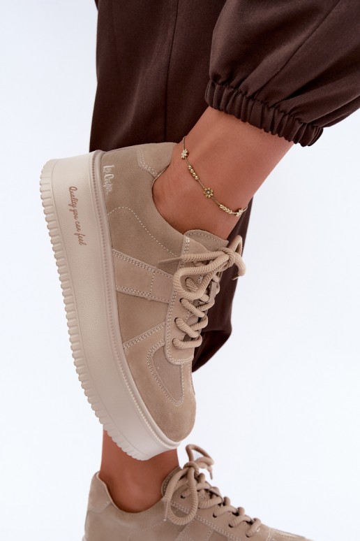 baskets à plateforme en daim synthétique Lee Cooper LCJ-26-01-4643 couleur sable