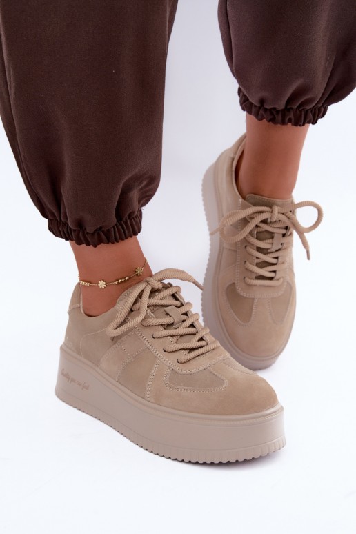 baskets à plateforme en daim synthétique Lee Cooper LCJ-26-01-4643 couleur sable