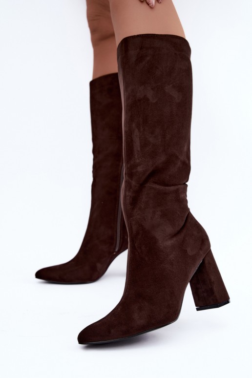 bottes hautes isolées avec talons en couleur chocolat Evelle