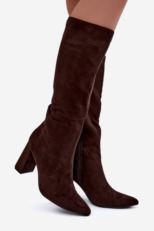 bottes hautes isolées avec talons en couleur chocolat Evelle