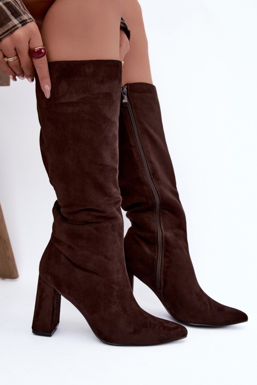 bottes hautes isolées avec talons en couleur chocolat Evelle