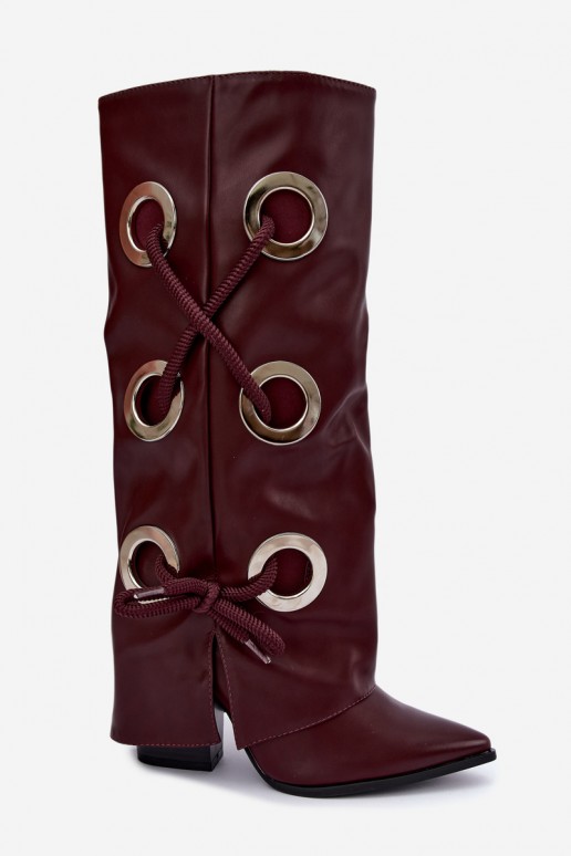 bottes hautes avec tige lacée et lacets décoratifs en couleur bordeaux Pamina