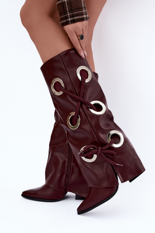 bottes hautes avec tige lacée et lacets décoratifs en couleur bordeaux Pamina